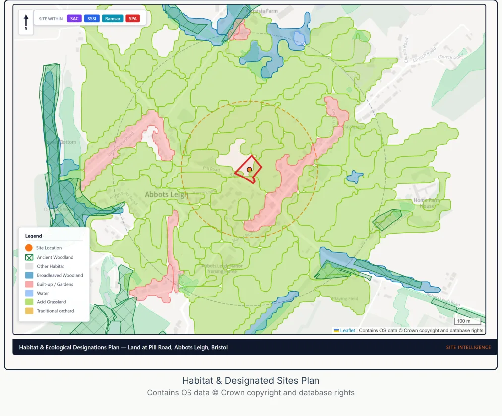 Biodiversity & habitats — sample Site Intelligence report page
